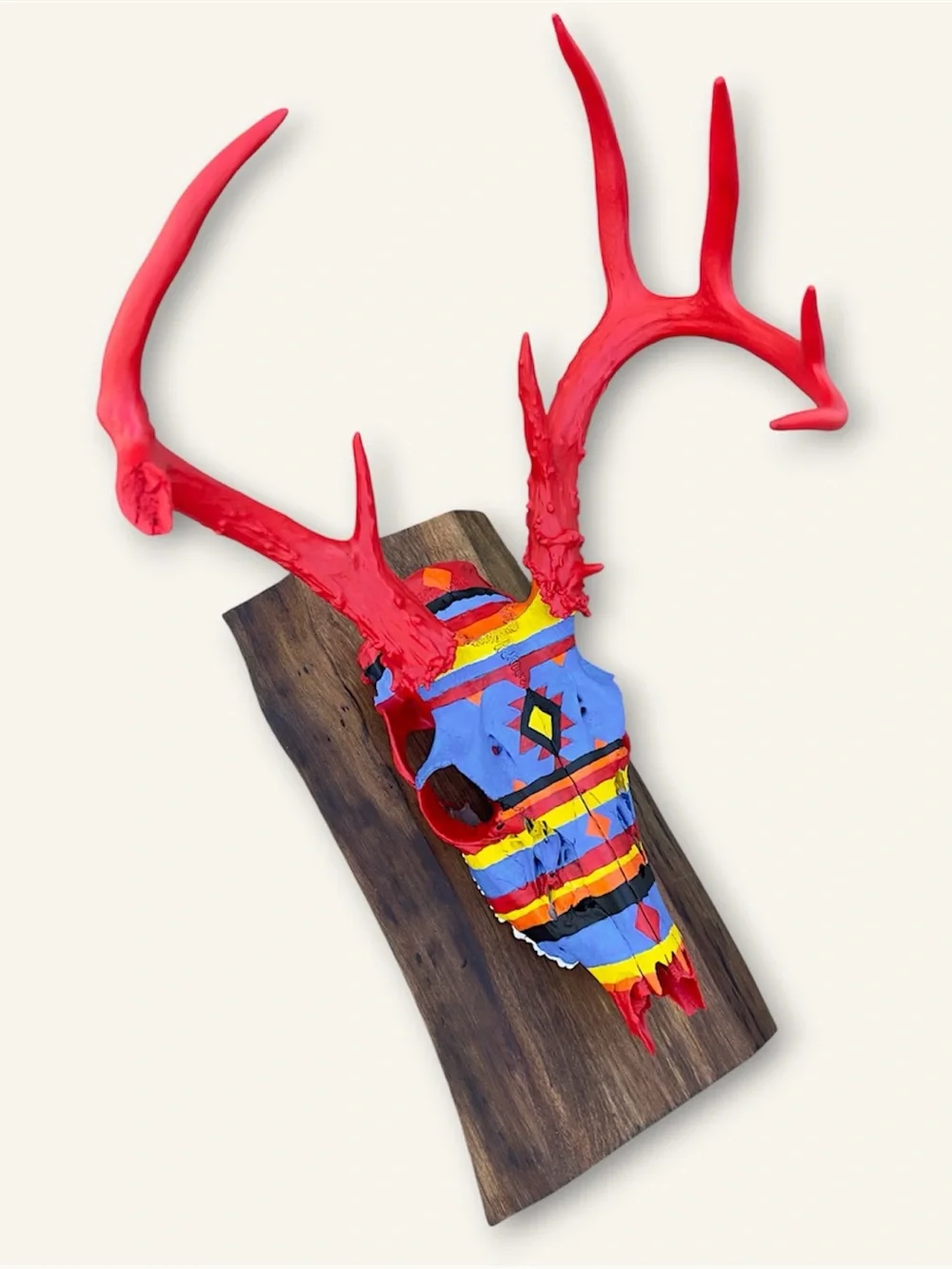 Aztec Hand Painted Deer Skull Wall Art Boho Home Decor